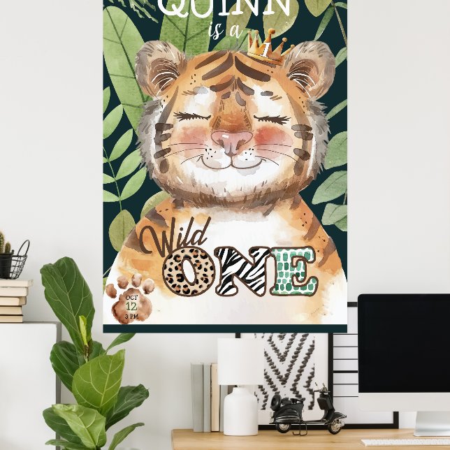 Póster Wild One Jungle Safari Signo de bienvenida al prim (Oficina en casa)