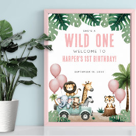 Póster Wild One Pink Safari 1st Birthday Welcome