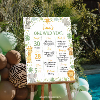 Póster Wild One Safari 1st Birthday Milestone Sign