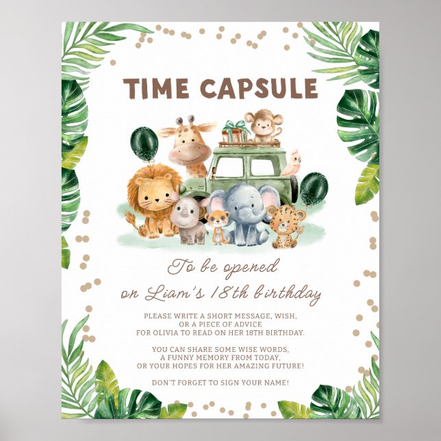 Póster Wild One Safari 1st Birthday Time Capsule Sign (Frente)