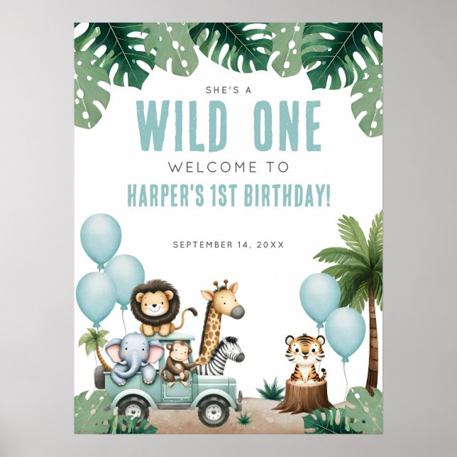 Póster Wild One Safari 1st Birthday Welcome (Frente)