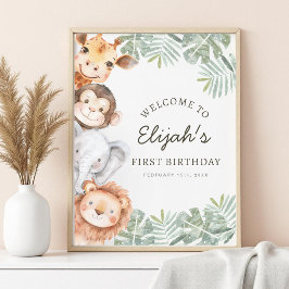 Póster Wild One Safari Boy's 1st Birthday Welcome Sign