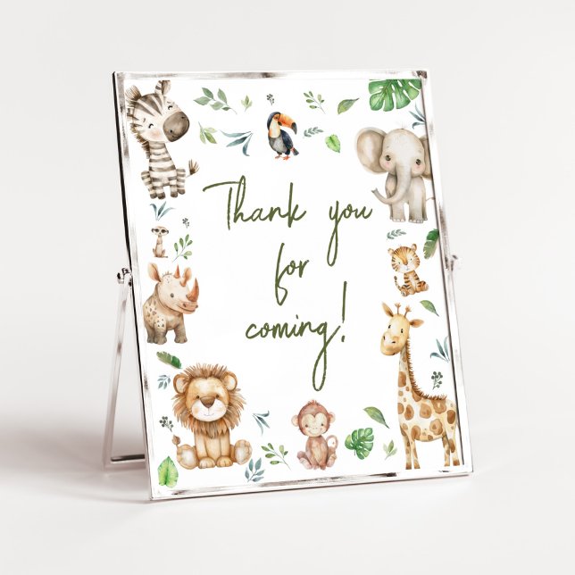 Póster Wild One Safari Gracias por venir a Baby Shower (Little Wild One Safari Animals Baby Shower Thank you for Coming Sign )
