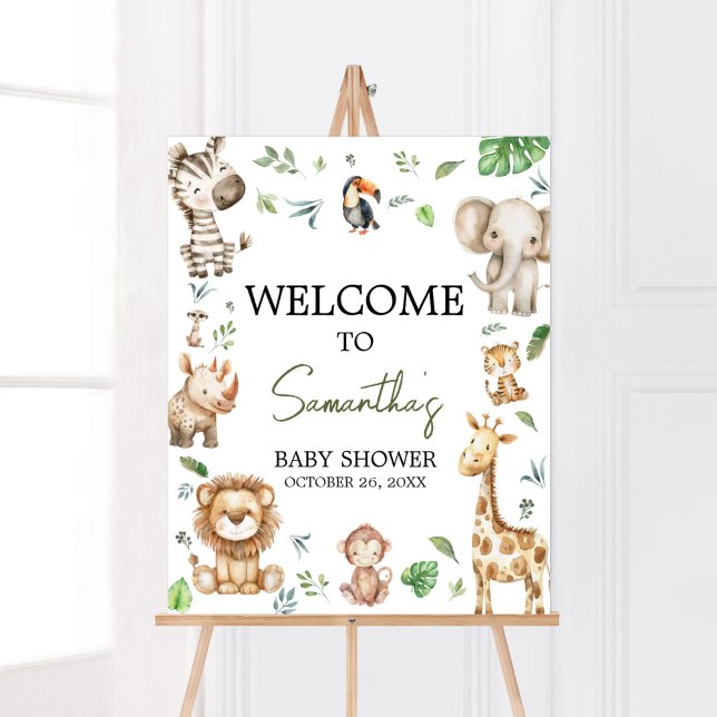 Póster Wild One Safari Welcome Baby Shower (Little Wild One Safari Animals Baby Shower Welcome Sign )