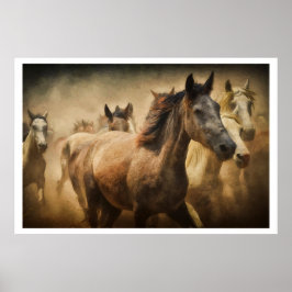 Póster Wild Running Horses: Western Rustic Wildlife Art