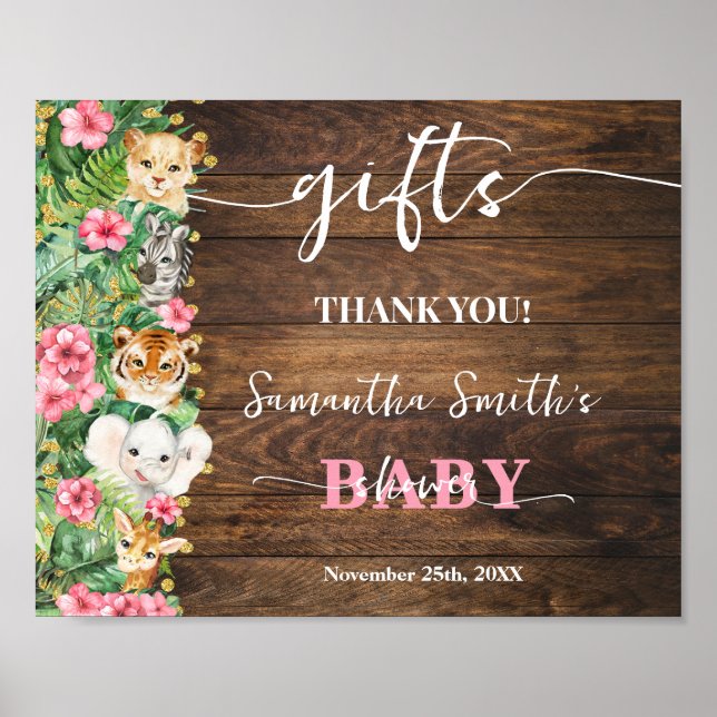 Póster Wild Rustic Safari Pink Flowers Gifts Baby Shower (Frente)