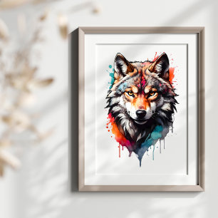 Póster Wild Spirit Wolf Watercolor Splash Wall Art