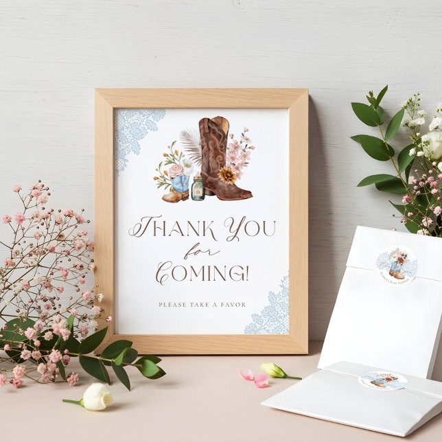 Póster Wild Western Baby Boy Shower Gracias Por Favor Del (Wild Western Baby Boy Shower Thank You Favor Sign)