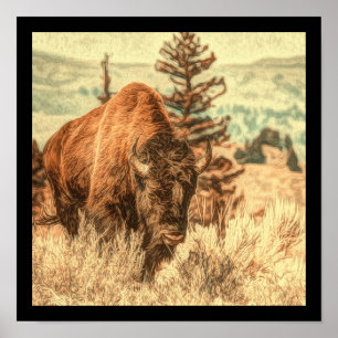 Póster Wild Woodland Bison