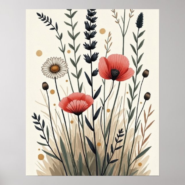 Póster Wildcrafted Harmony – Boho Botanical Line Art (Frente)