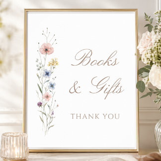 Póster Wildflower Baby Shower Floral Books & Gifts Sign
