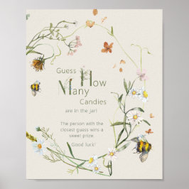 Póster Wildflower Bee Beige Baby Shower Cuántos Candies