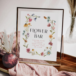 Póster Wildflower Boho Bridal Shower Flower Bar Sign