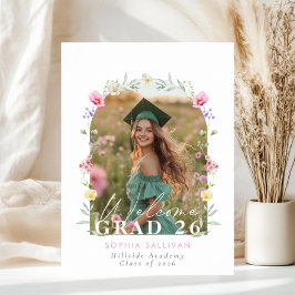 Póster Wildflower Bow Graduation party Photo Welcome