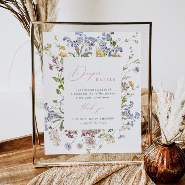 Póster Wildflower Diaper Raffle Rótulo Floral Baby Shower (Subido por el creador)