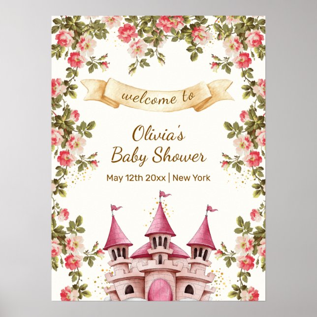 Póster Wildflower Fairytale Castle Baby Shower Welcome  (Frente)