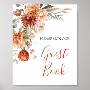 Póster Wildflower Fall en el amor Baby Shower Guest Book