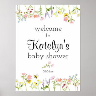 Póster Wildflower Garden Party Baby Shower Welcome Sign 