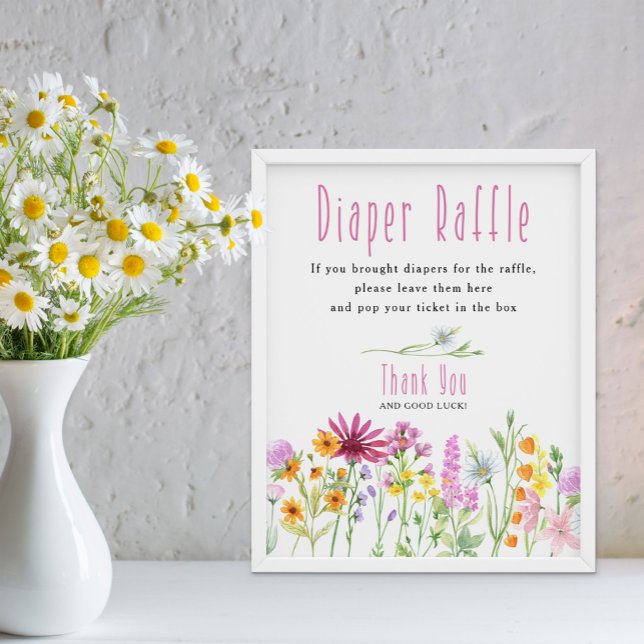 Póster Wildflower Meadow Diaper Raffle Baby Shower (Diaper Raffle baby shower game from my Wildflower Meadow Collection - order printed or digital file)