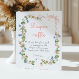 Póster Wildflower Pink Bow Baby Shower Diaper Raffle