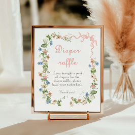 Póster Wildflower Pink Bow Baby Shower Diaper Raffle