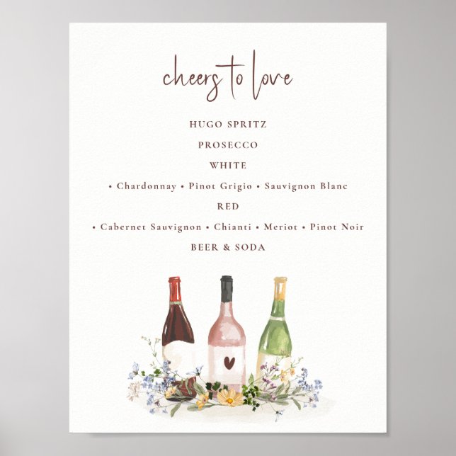 Póster Wildflower Wine Bottles Drinks Sign Bridal Shower (Frente)