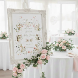 Póster Wildflower Woodland Animals Baby Shower Welcome 