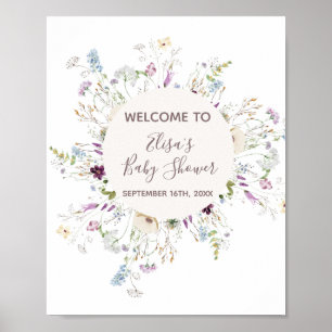 Póster WildFlowers Baby Shower Welcome Sign