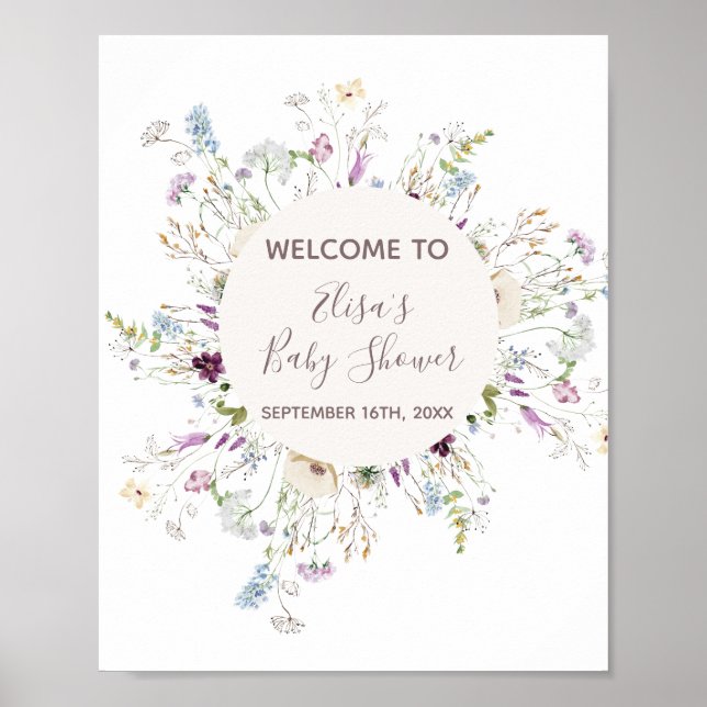 Póster WildFlowers Baby Shower Welcome Sign (Frente)
