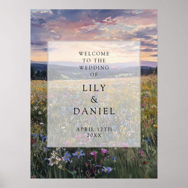 Póster Wildflowers Floral Meadow Wedding Welcome Sign (Frente)