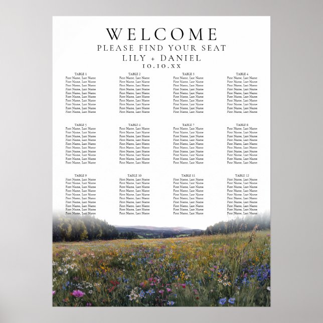 Póster Wildflowers Floral Wedding Seating Chart (Frente)
