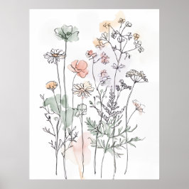 Póster Wildflowers & Leafy Branches, Modern Home Décor