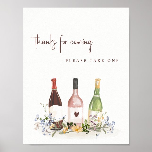 Póster Wildflowers Wine Bottles Favor Sign Bridal Shower (Frente)