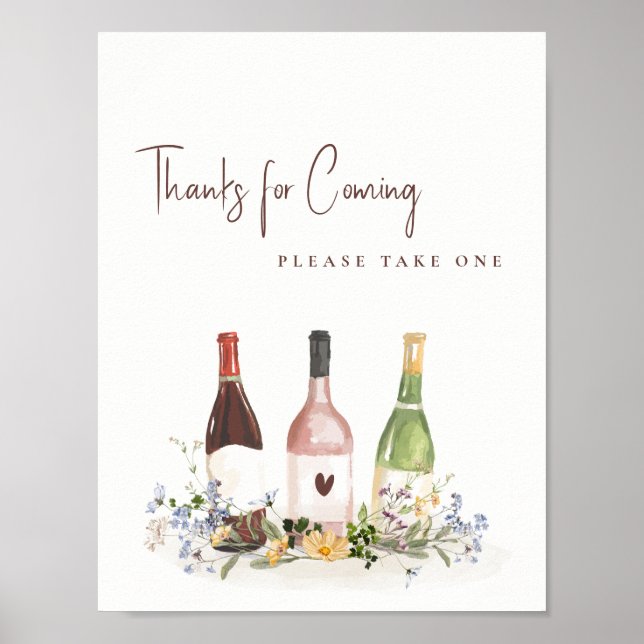 Póster Wildflowers Wine Bottles Favor Sign Bridal Shower (Frente)