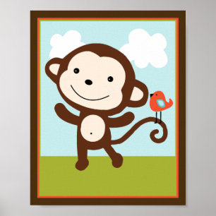 Póster Wildlife Animals Monkey with bird Art Poster