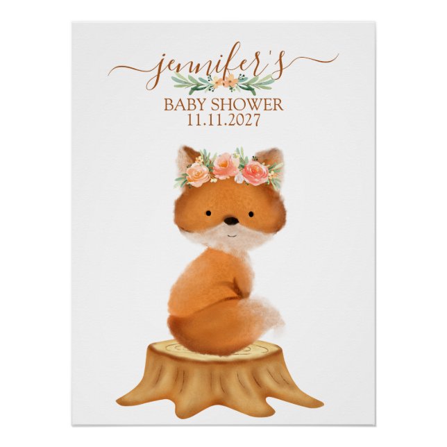 Póster Wildlife Fox and Flower baby shower (Anverso)
