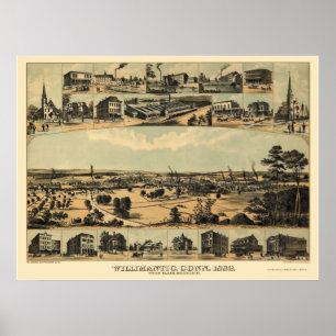 Póster Wilimantic, mapa panorámico del CT - 1882