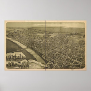 Póster Wilkes-Barre Pennsylvania 1889 Antique Panorama