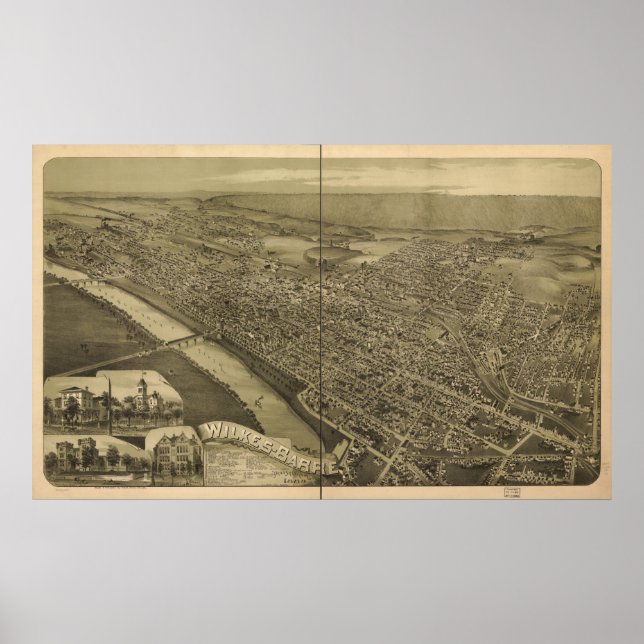 Póster Wilkes-Barre Pennsylvania 1889 Antique Panorama (Frente)