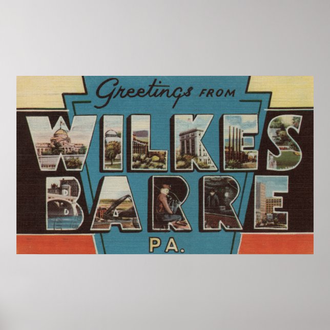 Póster Wilkes-Barre, Pennsylvania - Escenas de letras gra (Frente)