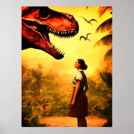 Póster Will the T-Rex Get the Girl in the Forest on Wall