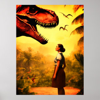 Póster Will the T-Rex Get the Girl in the Forest on Wall
