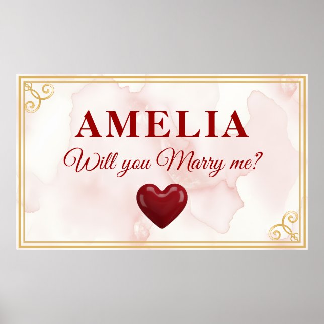 Póster Will you marry me Red Heart Romantic Proposal (Frente)