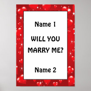 Póster Will You Marry Me Red Hearts Poster