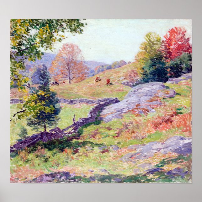 Póster Willard Metcalf Hillside Pasteles — Septiembre (Frente)