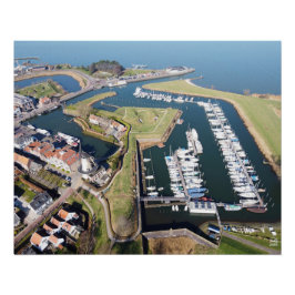 Póster Willemstad in Nederland met moderne haven.