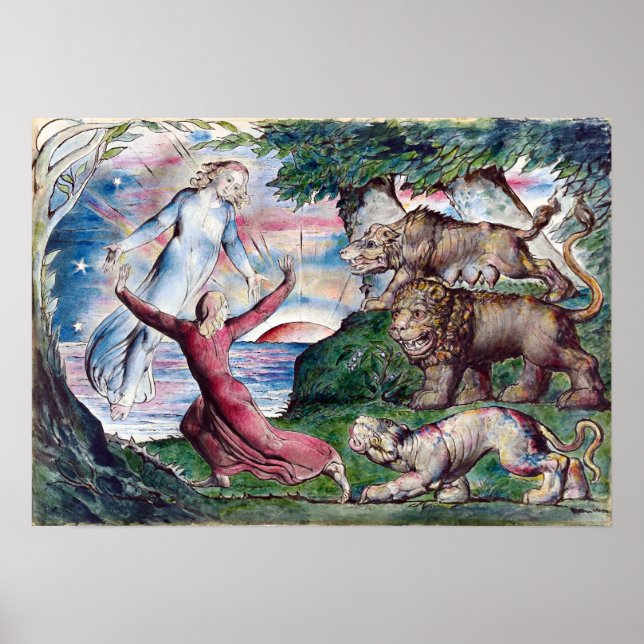 Póster William Blake Dante corriendo de las tres bestias (Frente)