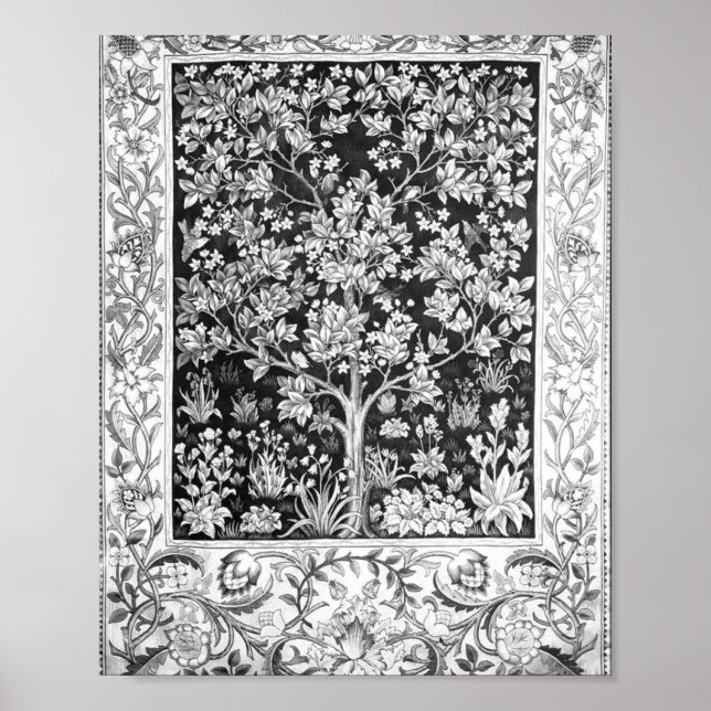 Póster William Morris - Árbol De Vida Negro Y Blanco (Frente)
