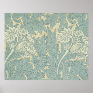 Póster William Morris Clásico Tulipán Azul Floral