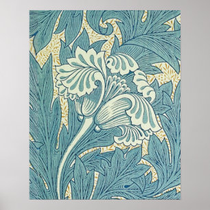 Póster William Morris Clásico Tulipán Azul Floral